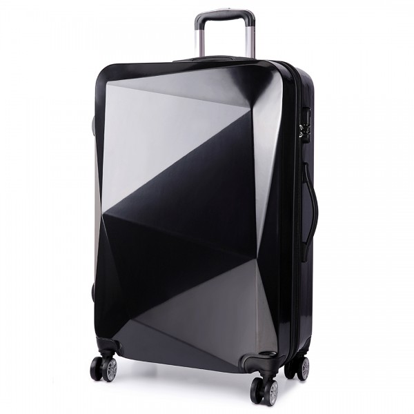 K6671L - Kono Hard Shell Suitcase Diamond Design 3 Piece Luggage Set Black