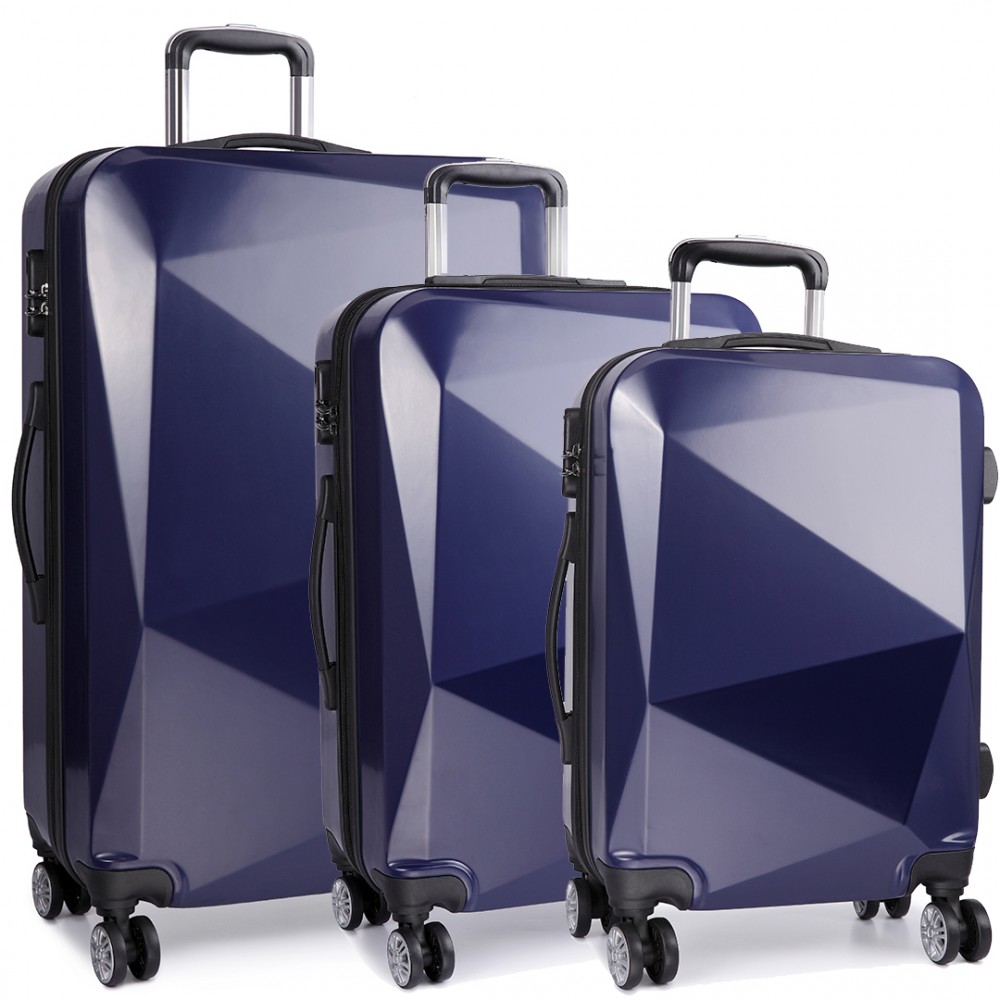 K6671L Kono Hard Shell Suitcase Diamond Design 3 Piece Luggage Set Navy