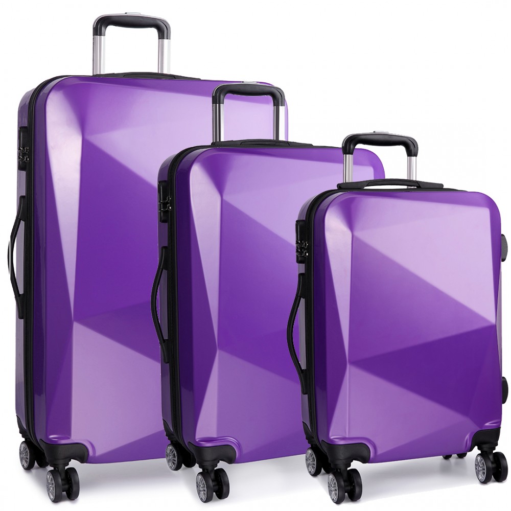 K6671L Kono Hard Shell Suitcase Diamond Design 3 Piece Luggage Set Purple