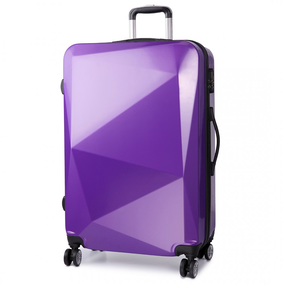 K6671L Kono Hard Shell Suitcase Diamond Design 3 Piece Luggage Set Purple