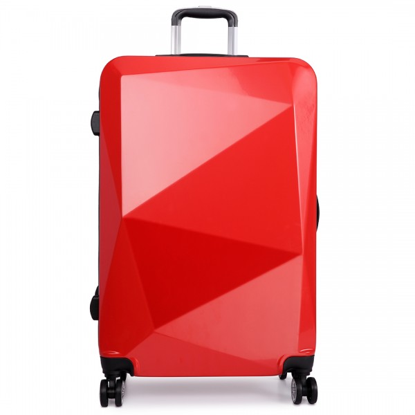 K6671L - Kono Hard Shell Suitcase Diamond Design 3 Piece Luggage Set Red