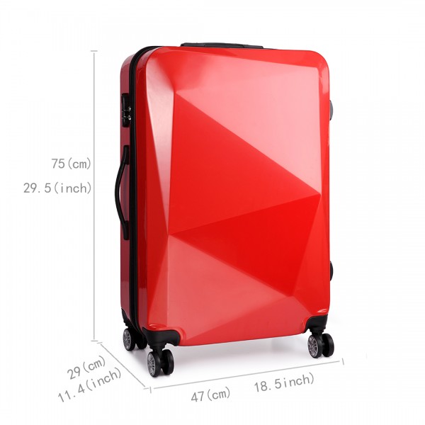 K6671L - KONO hard shell suitcase diamond design 28 inch luggage RED