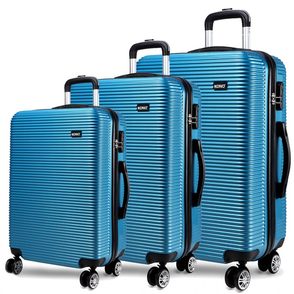 K6676L KONO 3 Piece Suitcase Horizontal Stripe Luggage Set Blue