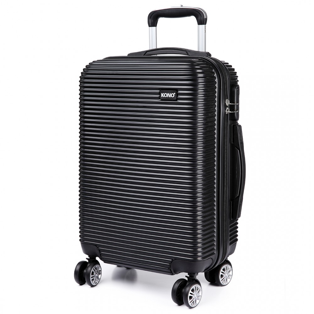 K6676L KONO 20 Inch Suitcase Horizontal Stripe Luggage Black