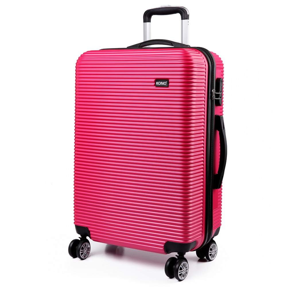 K6676L KONO 20 Inch Suitcase Horizontal Stripe Luggage Plum