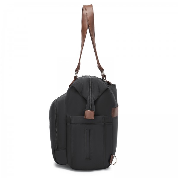 BCK2503 - Kono Große Wickeltasche mit Schuhefach, isolierte Taschen & wasserdichter Reißverschlusstasche - Schwarz