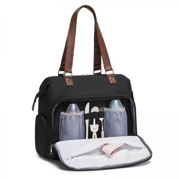 BCK2503 - Kono Große Wickeltasche mit Schuhefach, isolierte Taschen & wasserdichter Reißverschlusstasche - Schwarz