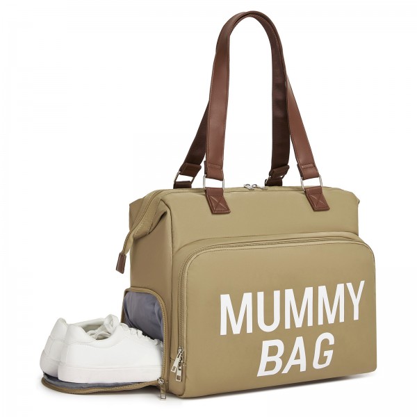 BCK2503 - Kono Große Wickeltasche mit Schuhefach, isolierte Taschen & wasserdichter Reißverschlusstasche - Khaki