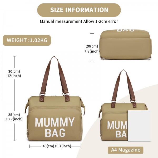 BCK2503 - Kono Große Wickeltasche mit Schuhefach, isolierte Taschen & wasserdichter Reißverschlusstasche - Khaki