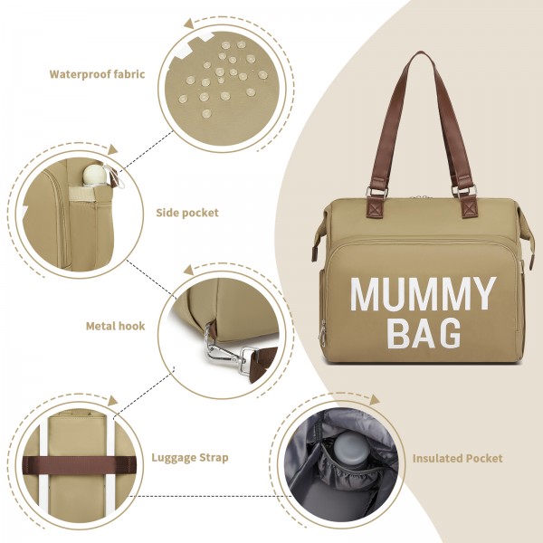 BCK2503 - Kono Große Wickeltasche mit Schuhefach, isolierte Taschen & wasserdichter Reißverschlusstasche - Khaki