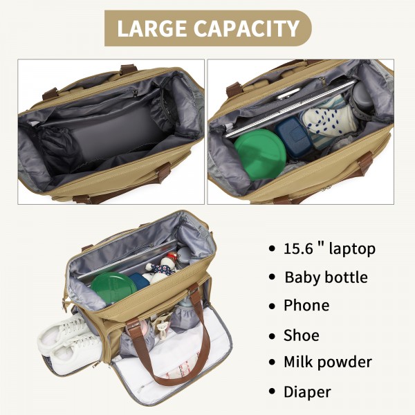 BCK2503 - Kono Große Wickeltasche mit Schuhefach, isolierte Taschen & wasserdichter Reißverschlusstasche - Khaki