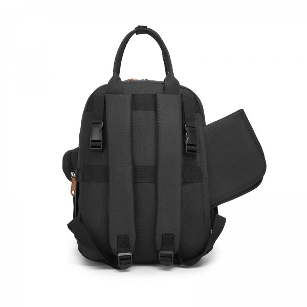 BCK2615 - Kono 3-in-1 Mama-Rucksack-Set mit Wickelmatte & isolierter Schnullertasche - Schwarz