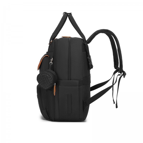 BCK2615 - Kono 3-in-1 Mama-Rucksack-Set mit Wickelmatte & isolierter Schnullertasche - Schwarz
