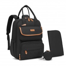BCK2615 - Kono 3-in-1 Mama-Rucksack-Set mit Wickelmatte & isolierter Schnullertasche - Schwarz