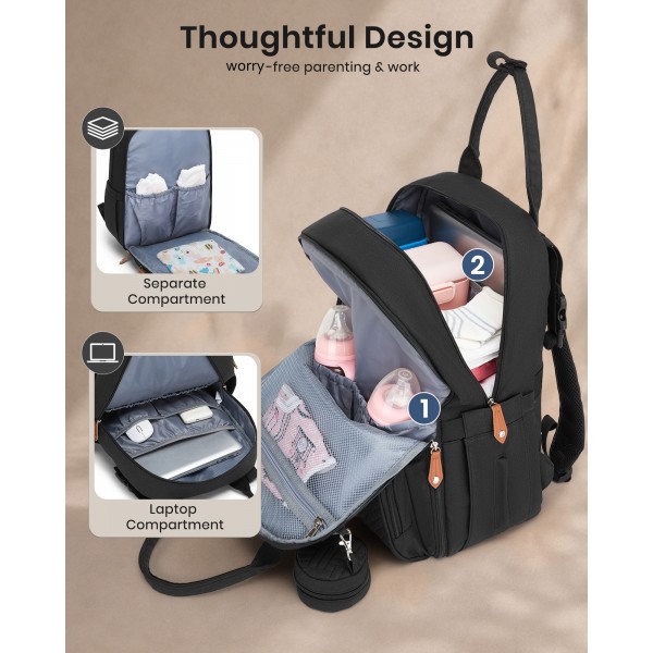 BCK2615 - Kono 3-in-1 Mama-Rucksack-Set mit Wickelmatte & isolierter Schnullertasche - Schwarz