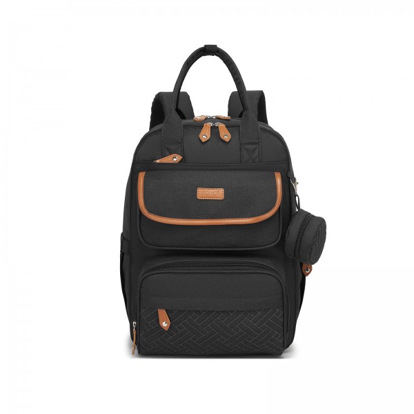 BCK2615 - Kono 3-in-1 Mama-Rucksack-Set mit Wickelmatte & isolierter Schnullertasche - Schwarz