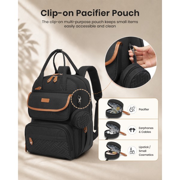 BCK2615 - Kono 3-in-1 Mama-Rucksack-Set mit Wickelmatte & isolierter Schnullertasche - Schwarz
