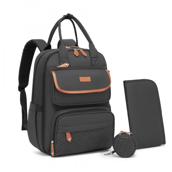 BCK2615 - Kono 3-in-1 Mama-Rucksack-Set mit Wickelmatte & isolierter Schnullertasche - Grau