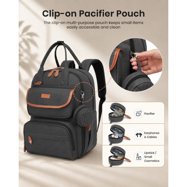 BCK2615 - Kono 3-in-1 Mama-Rucksack-Set mit Wickelmatte & isolierter Schnullertasche - Grau