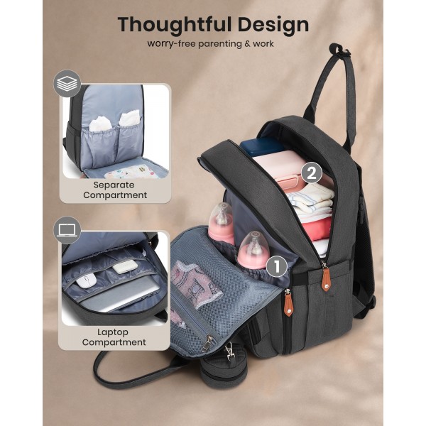BCK2615 - Kono 3-in-1 Mama-Rucksack-Set mit Wickelmatte & isolierter Schnullertasche - Grau