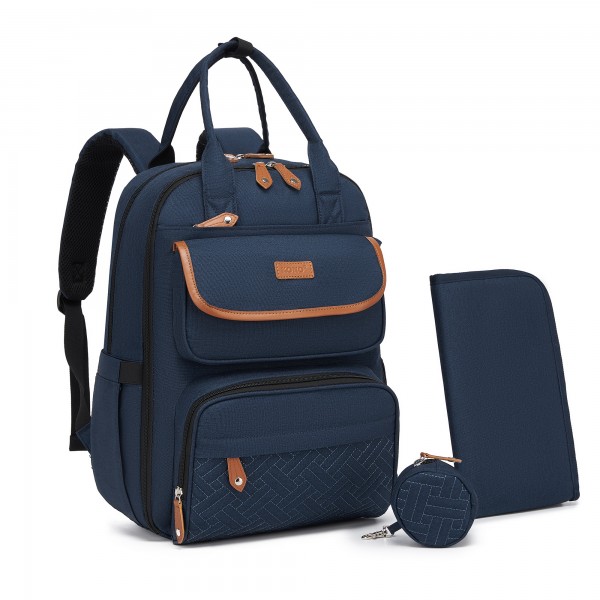 BCK2615 - Kono 3-in-1 Mama-Rucksack-Set mit Wickelmatte & isolierter Schnullertasche - Marineblau