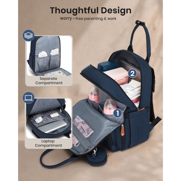 BCK2615 - Kono 3-in-1 Mama-Rucksack-Set mit Wickelmatte & isolierter Schnullertasche - Marineblau