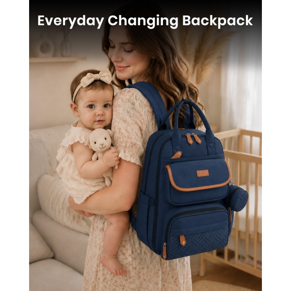 BCK2615 - Kono 3-in-1 Mama-Rucksack-Set mit Wickelmatte & isolierter Schnullertasche - Marineblau