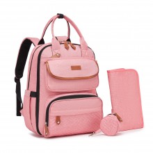 BCK2615 - Kono 3-in-1 Mama-Rucksack-Set mit Wickelmatte & isolierter Schnullertasche - Rosa