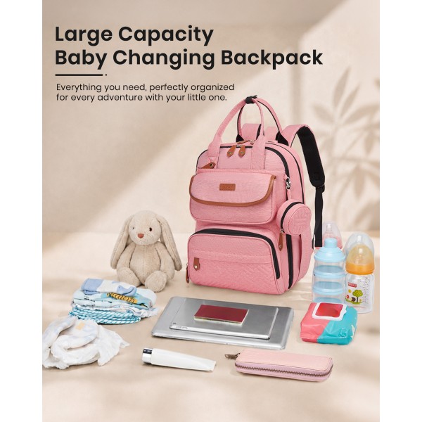BCK2615 - Kono 3-in-1 Mama-Rucksack-Set mit Wickelmatte & isolierter Schnullertasche - Rosa