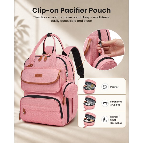 BCK2615 - Kono 3-in-1 Mama-Rucksack-Set mit Wickelmatte & isolierter Schnullertasche - Rosa
