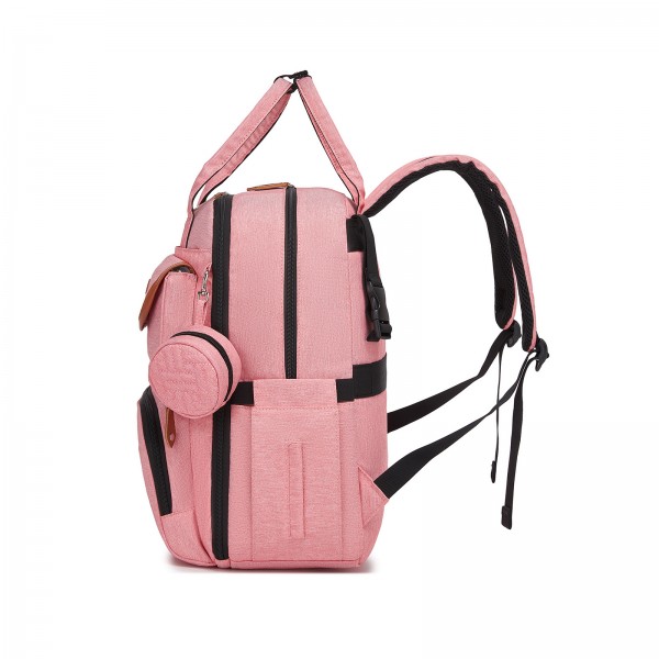 BCK2615 - Kono 3-in-1 Mama-Rucksack-Set mit Wickelmatte & isolierter Schnullertasche - Rosa