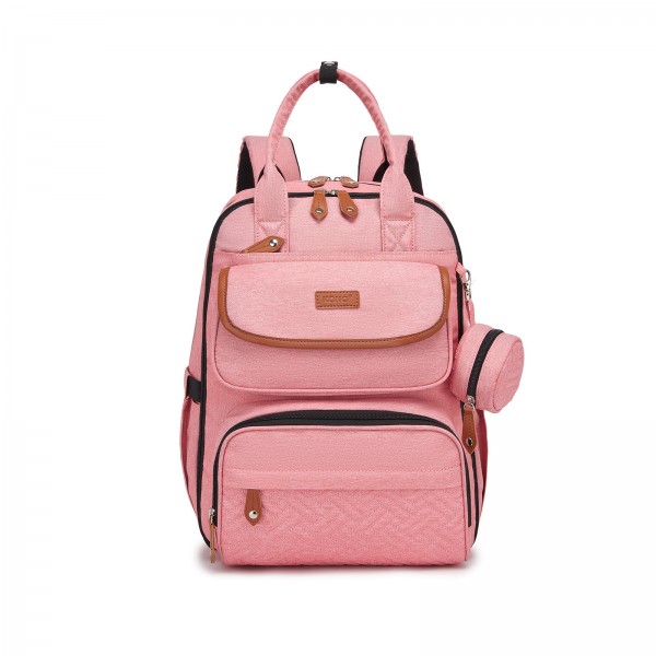BCK2615 - Kono 3-in-1 Mama-Rucksack-Set mit Wickelmatte & isolierter Schnullertasche - Rosa