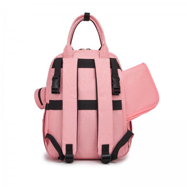 BCK2615 - Kono 3-in-1 Mama-Rucksack-Set mit Wickelmatte & isolierter Schnullertasche - Rosa
