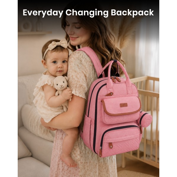BCK2615 - Kono 3-in-1 Mama-Rucksack-Set mit Wickelmatte & isolierter Schnullertasche - Rosa