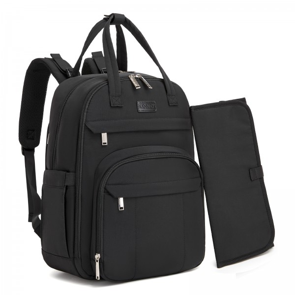 BCK2623 - Kono 2-in-1 Nappy Changing Backpack Set, Large Capacity Diaper Bag With Changing Mat - Black