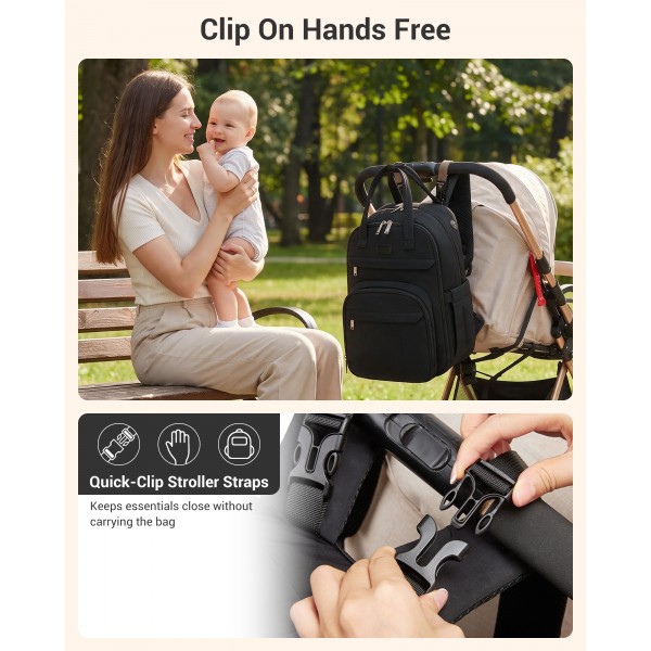 BCK2623 - Kono 2-in-1 Nappy Changing Backpack Set, Large Capacity Diaper Bag With Changing Mat - Black