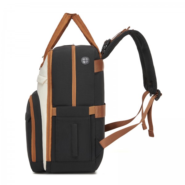BCK2623 - Kono 2-in-1 Nappy Changing Backpack Set, Large Capacity Diaper Bag With Changing Mat - Black And Beige