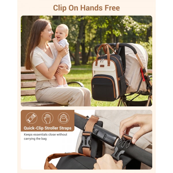BCK2623 - Kono 2-in-1 Nappy Changing Backpack Set, Large Capacity Diaper Bag With Changing Mat - Black And Beige