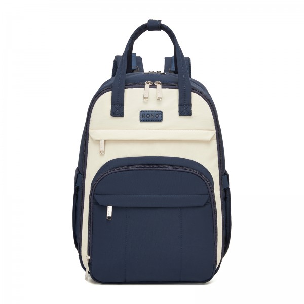 BCK2623 - Kono 2-in-1 Nappy Changing Backpack Set, Large Capacity Diaper Bag With Changing Mat - Navy And Beige