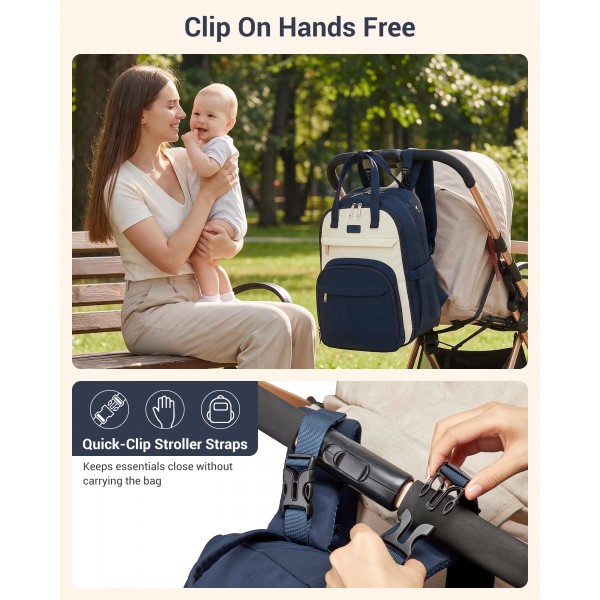 BCK2623 - Kono 2-in-1 Nappy Changing Backpack Set, Large Capacity Diaper Bag With Changing Mat - Navy And Beige