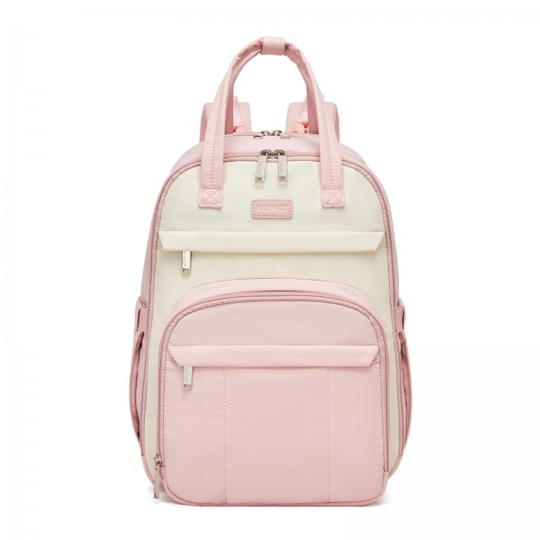 BCK2623 - Kono 2-in-1 Nappy Changing Backpack Set, Large Capacity Diaper Bag With Changing Mat - Pink And Beige