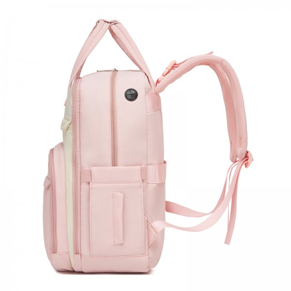 BCK2623 - Kono 2-in-1 Nappy Changing Backpack Set, Large Capacity Diaper Bag With Changing Mat - Pink And Beige