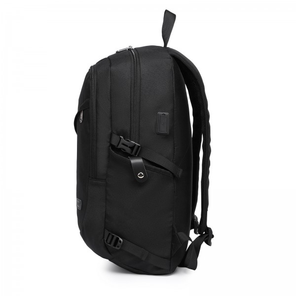 BPK2426 - Kono Minimalist Design Tech Backpack with USB & Type-C Port and Laptop Compartment - Black
