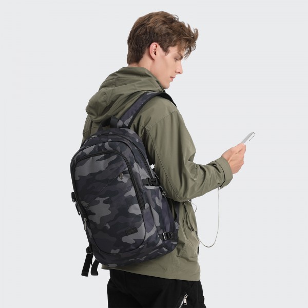 BPK2426 - Kono Minimalist Design Tech Backpack with USB & Type-C Port and Laptop Compartment - Camo