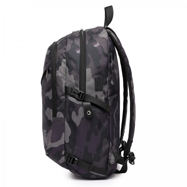 BPK2426 - Kono Minimalist Design Tech Backpack with USB & Type-C Port and Laptop Compartment - Camo
