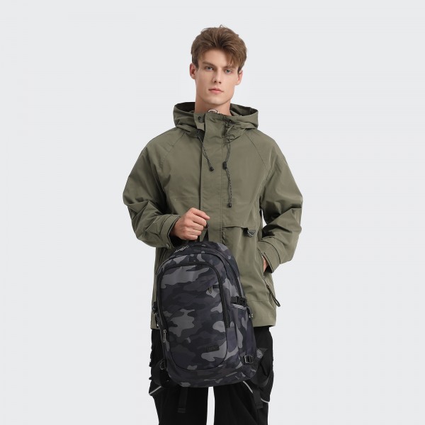 BPK2426 - Kono Minimalist Design Tech Backpack with USB & Type-C Port and Laptop Compartment - Camo