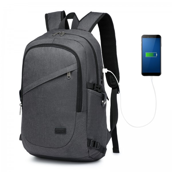 BPK2426 - Kono Minimalist Design Tech Backpack with USB & Type-C Port and Laptop Compartment - Dark Grey