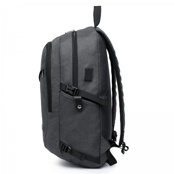 BPK2426 - Kono Minimalist Design Tech Backpack with USB & Type-C Port and Laptop Compartment - Dark Grey