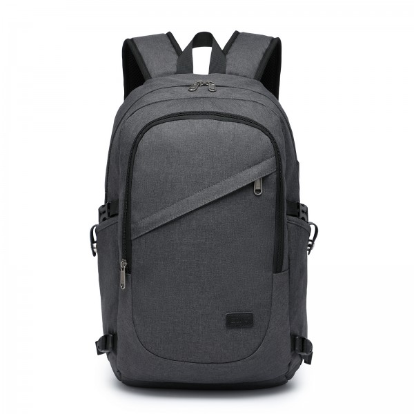 BPK2426 - Kono Minimalist Design Tech Backpack with USB & Type-C Port and Laptop Compartment - Dark Grey
