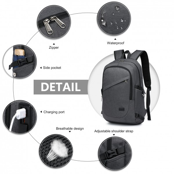 BPK2426 - Kono Minimalist Design Tech Backpack with USB & Type-C Port and Laptop Compartment - Dark Grey